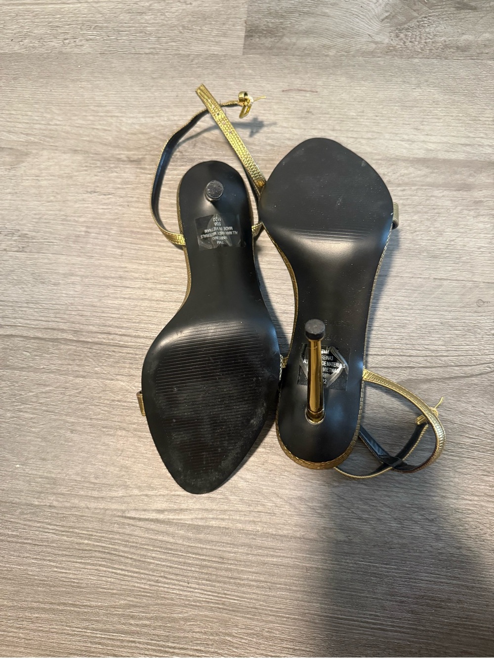 Nine West Gold Strappy High Heel Sandals with Black Footbed